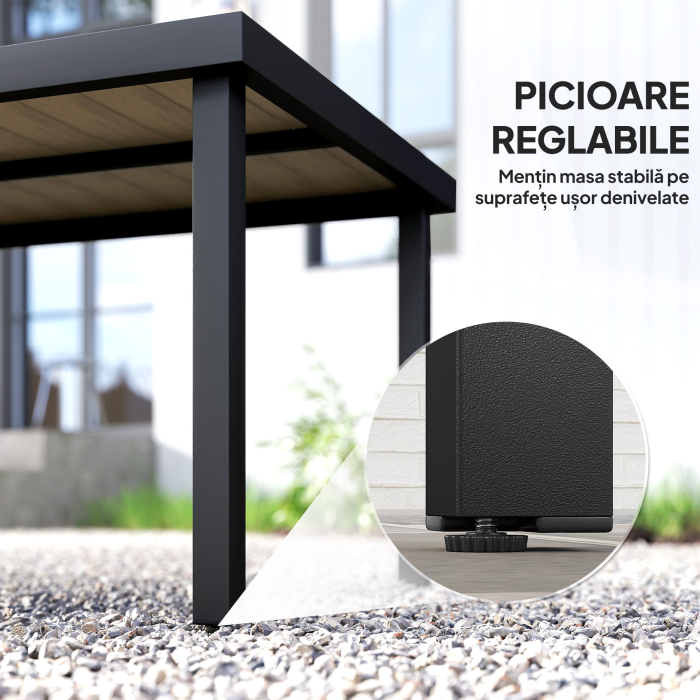  Masa de pranz pentru gradina, pentru 8 persoane, din aluminiu si plastic, lemn inchis la culoare si negru [7]