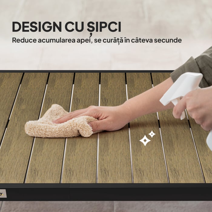  Masa de pranz pentru gradina, pentru 8 persoane, din aluminiu si plastic, lemn inchis la culoare si negru [5]