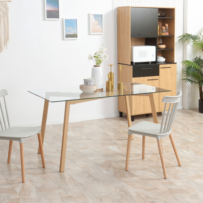  Masa de sufragerie dreptunghiulara pentru max 4 persoane, din otel cu blat din sticla securizata, pentru bucatarie, sufragerie si living, 150x75x76 cm [2]