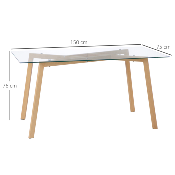  Masa de sufragerie dreptunghiulara pentru max 4 persoane, din otel cu blat din sticla securizata, pentru bucatarie, sufragerie si living, 150x75x76 cm [3]