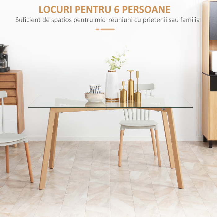  Masa de sufragerie dreptunghiulara pentru max 4 persoane, din otel cu blat din sticla securizata, pentru bucatarie, sufragerie si living, 150x75x76 cm [4]