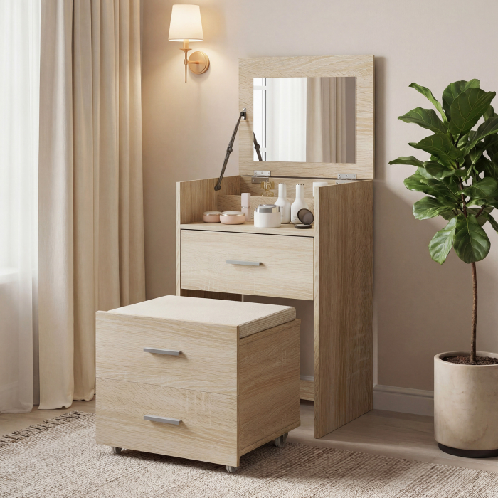  Masa de Toaleta cu Oglinda Rabatabila, Natural [9]