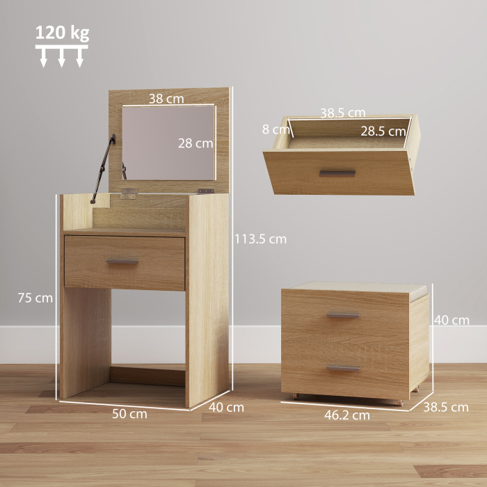  Masa de Toaleta cu Oglinda Rabatabila, Natural [3]