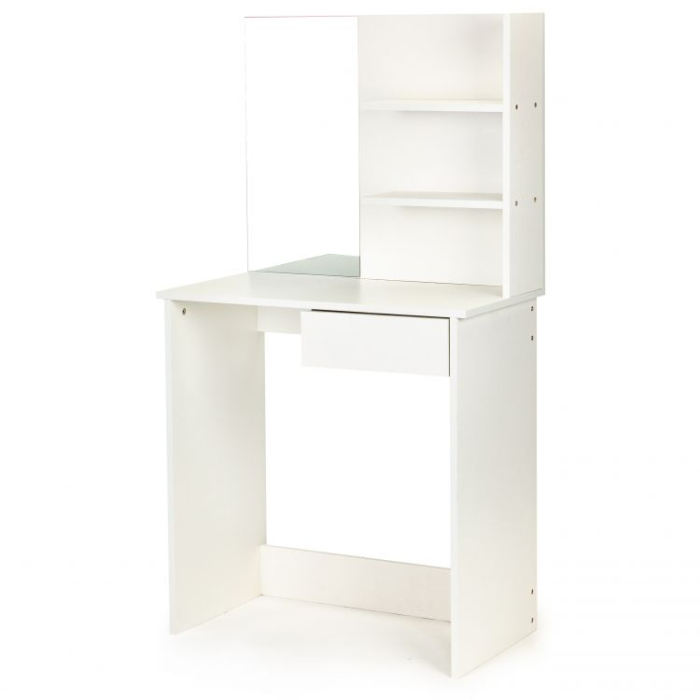 Masa de toaleta cu oglinda, rafturi si sertar, 75x40x136 cm, alb [2]