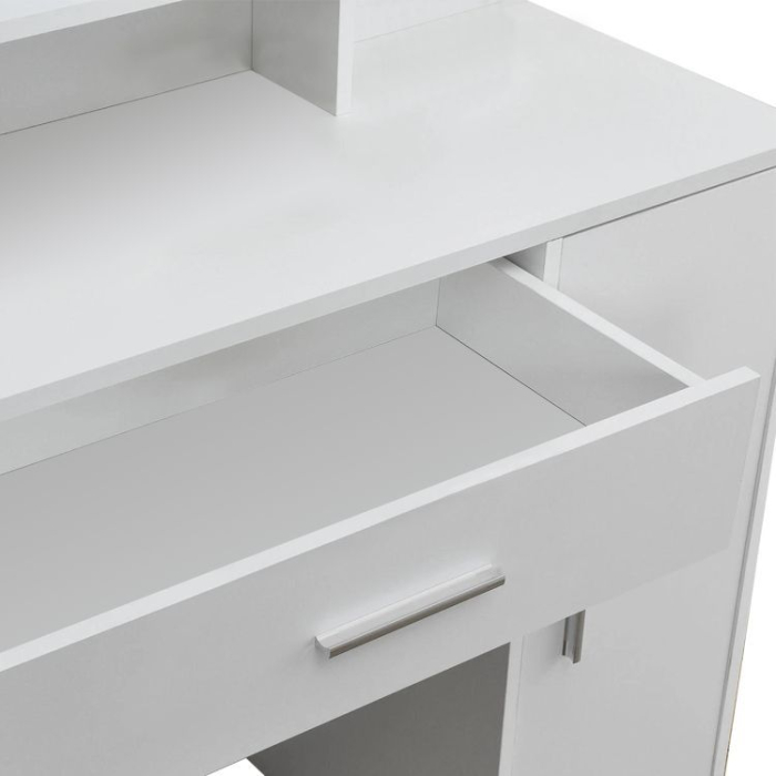 Masa de toaleta cu oglinda, sertar, dulap si rafturi, 90x38x138 cm, alb [4]