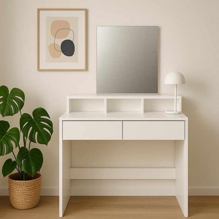 Masa de toaleta cu oglinda si 2 sertare, 80x40x140 cm, alb [1]