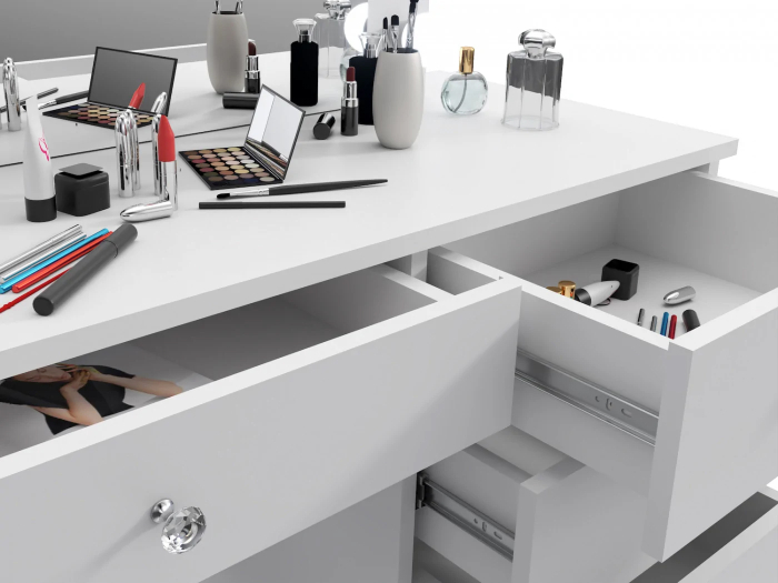 Masa de toaleta si machiaj Cristal 12 LED cu oglinda si 5 sertare, 110x47x77 cm, alb [8]