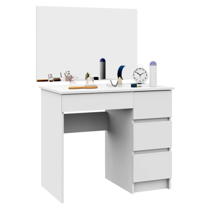Masa de toaleta si machiaj Dreapta, cu oglinda mare, 4 sertare, PAL laminat 16 mm, 90x50x142 cm, alb [6]