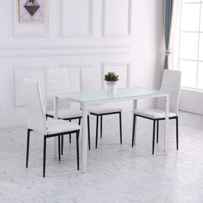  Masa Dreptunghiulara pentru 4 Persoane din Metal si Sticla Securizata, 120x60x75 cm, Alb [8]