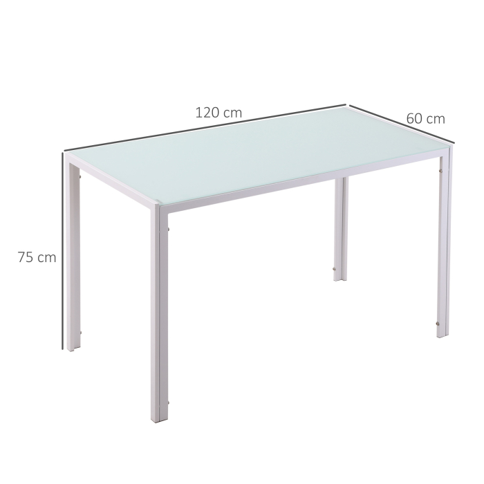  Masa Dreptunghiulara pentru 4 Persoane din Metal si Sticla Securizata, 120x60x75 cm, Alb [3]