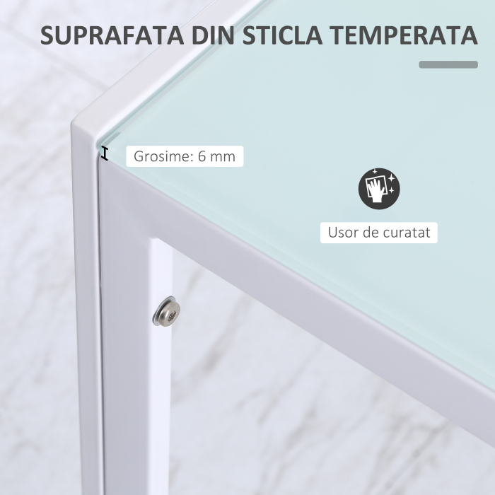  Masa Dreptunghiulara pentru 4 Persoane din Metal si Sticla Securizata, 120x60x75 cm, Alb [4]
