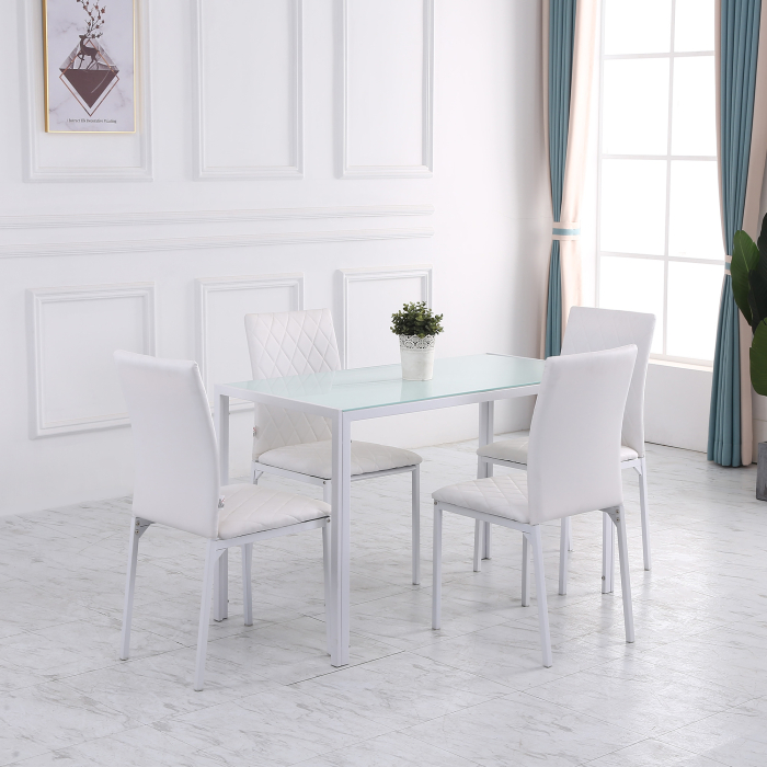  Masa Dreptunghiulara pentru 4 Persoane din Metal si Sticla Securizata, 120x60x75 cm, Alb [9]