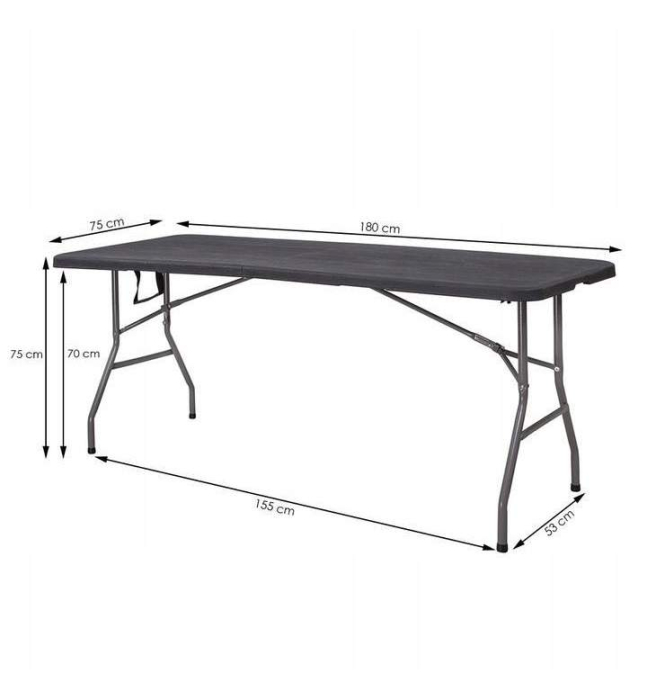 Masa dreptunghiulara pliabila multifunctionala, 1.8 m x 0.75 m x 0.75 m, neagra [13]