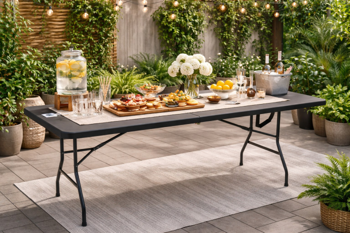 Masa dreptunghiulara pliabila multifunctionala, pentru evenimente, 180x74x74cm, neagra [3]