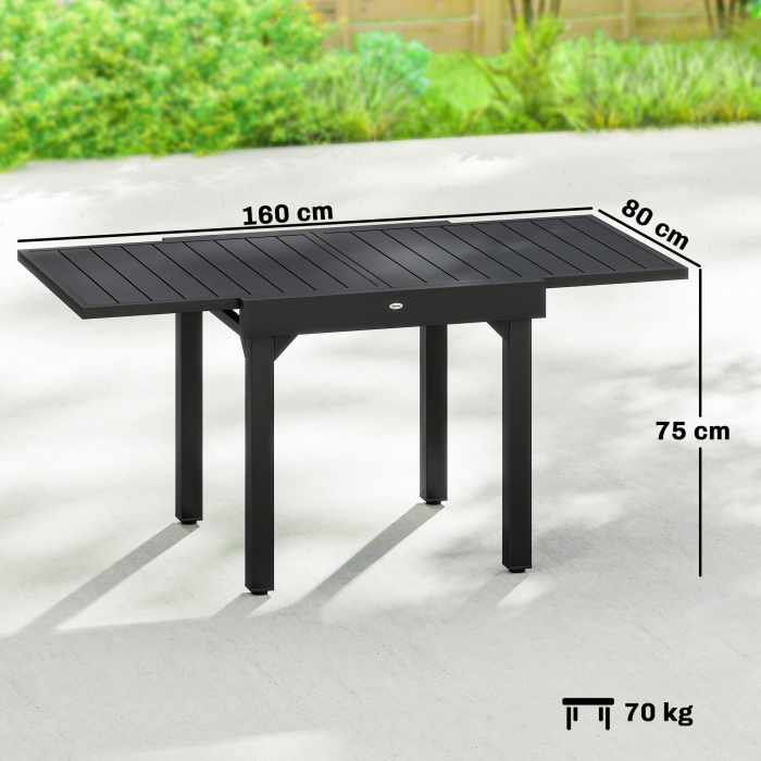 Masa Extensibila cu sipci pentru Gradina, 4-6 Persoane, din Aluminiu si Otel, 80/160x80 cm, Negru [3]
