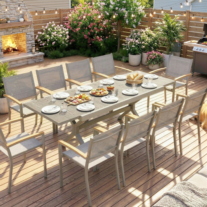  Masa Extensibila de Gradina pentru 8-10 Persoane, din Aluminiu si Otel, 154/214x85x73 cm, Gri [8]