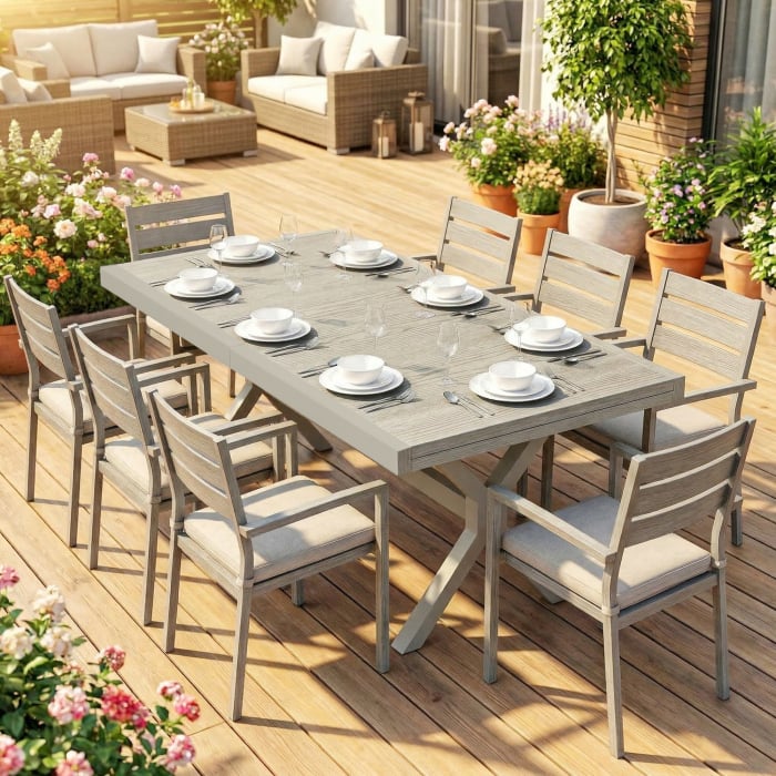  Masa Extensibila de Gradina pentru 8-10 Persoane, din Aluminiu si Otel, 154/214x85x73 cm, Gri [9]