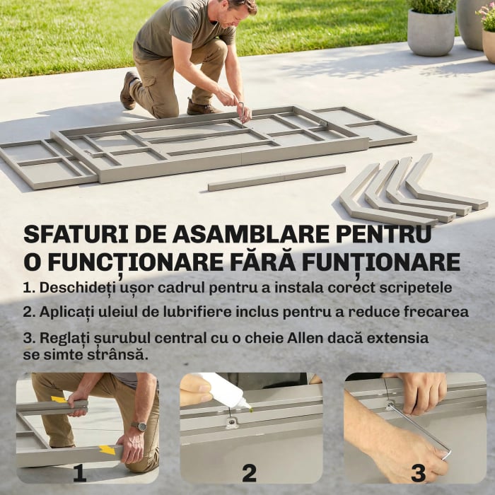  Masa Extensibila de Gradina pentru 8-10 Persoane, din Aluminiu si Otel, 154/214x85x73 cm, Gri [7]
