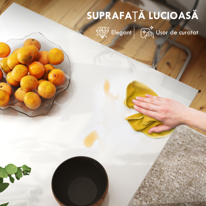  Masa Extensibila pentru 4-6 Persoane cu Panouri Rabatabile, 120-160x80x78 cm, Alb Lucios [6]