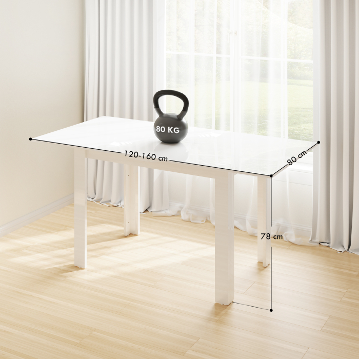  Masa Extensibila pentru 4-6 Persoane cu Panouri Rabatabile, 120-160x80x78 cm, Alb Lucios [3]