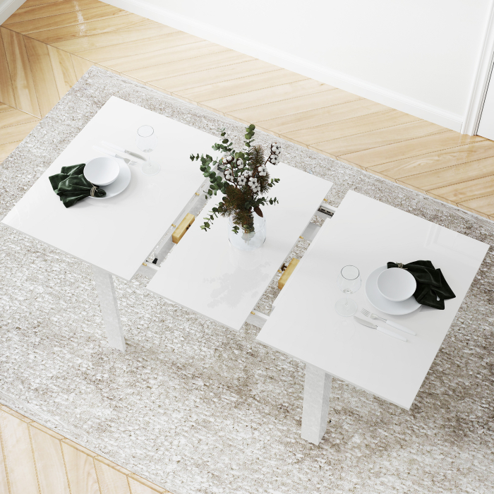  Masa Extensibila pentru 4-6 Persoane cu Panouri Rabatabile, 120-160x80x78 cm, Alb Lucios [7]