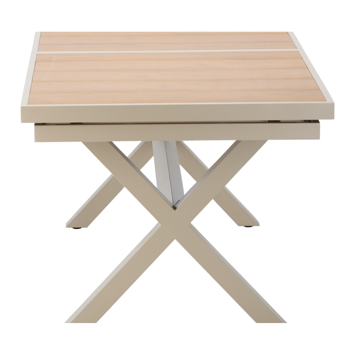 Masa gradina extensibila 180-240 cm din aluminiu cu blat aspect lemn, 180-240x90x76 cm, bej [11]