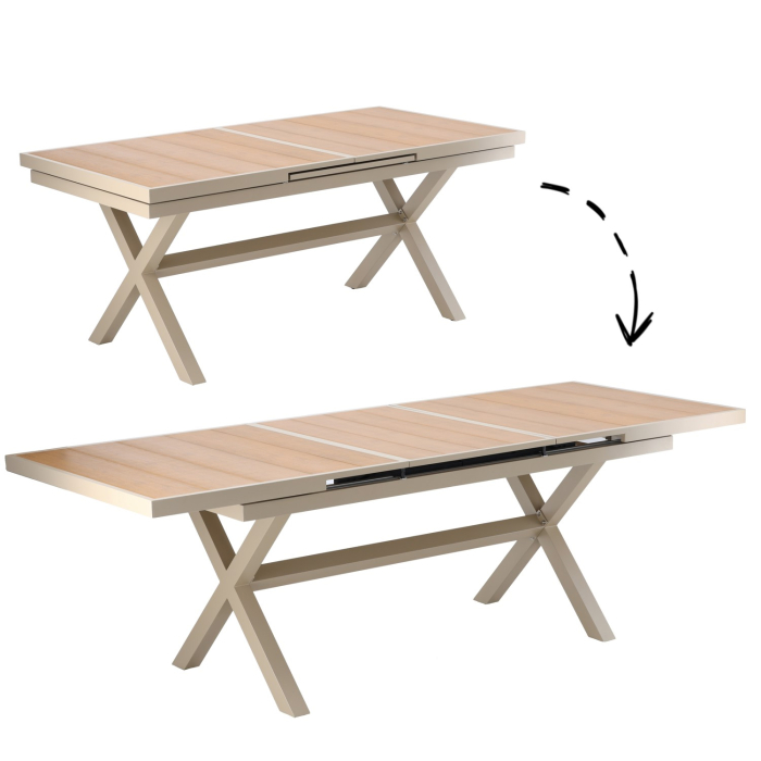 Masa gradina extensibila 180-240 cm din aluminiu cu blat aspect lemn, 180-240x90x76 cm, bej [7]