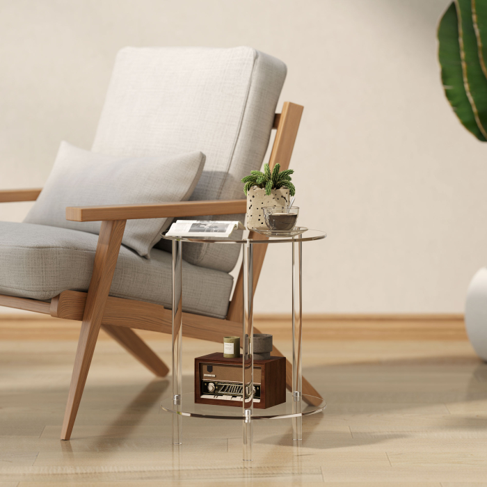  Masa Joasa Rotunda cu 2 Niveluri din Acrilic pentru Interior, Ø40x50 cm, Transparenta [7]