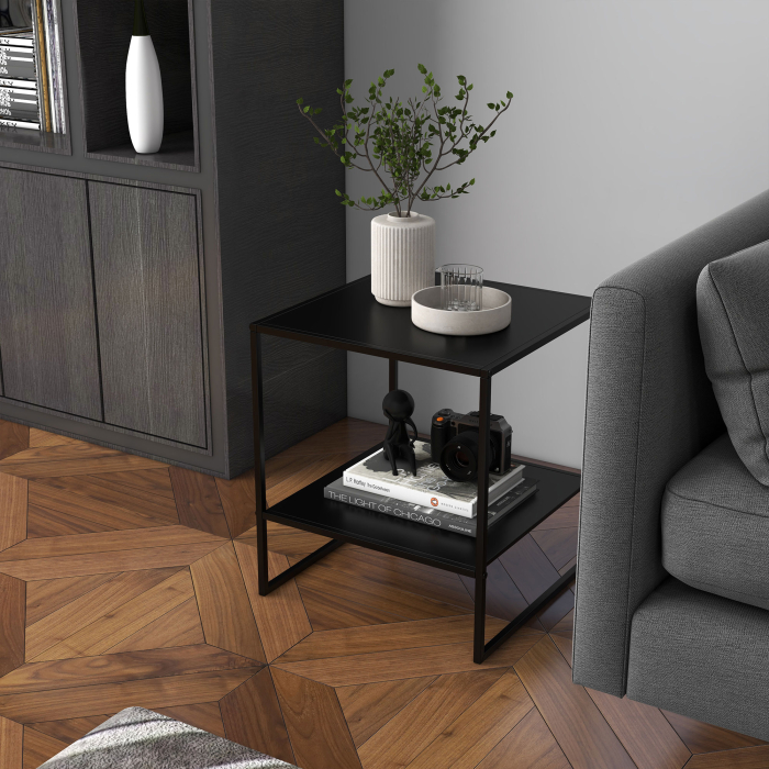  Masa Laterala Masa de Capat Industriala cu Depozitare pe Nivele Masa de Efect Clasic cu Cadru din Otel Negru [2]