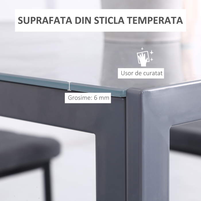  Masa Patrata Gri - Metal & Sticla pentru Pranz [4]