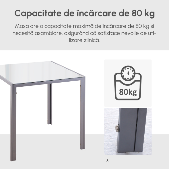  Masa Patrata Gri - Metal & Sticla pentru Pranz [5]