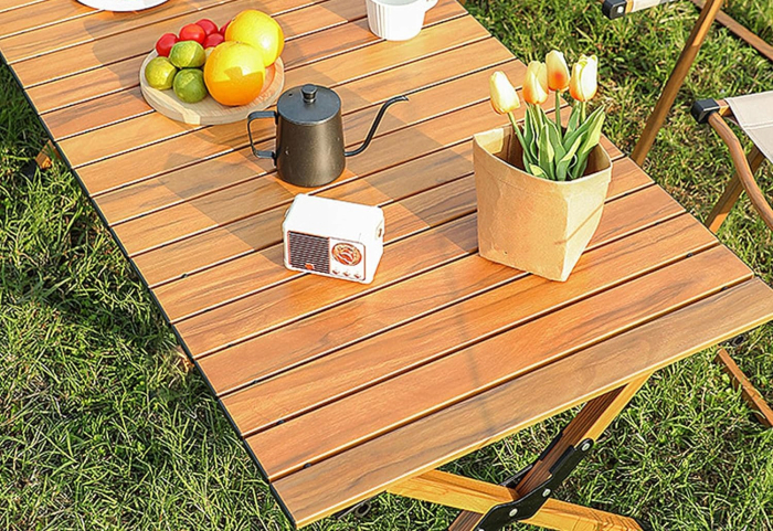 Masa pentru camping cu sistem de pliere rapida, cadru metalic, 90x60x44cm, maro [4]