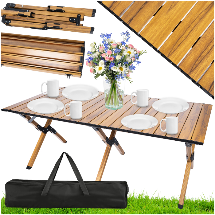 Masa pentru camping cu sistem de pliere rapida, cadru ultra usor din aluminiu, 118x60x45cm, maro [3]