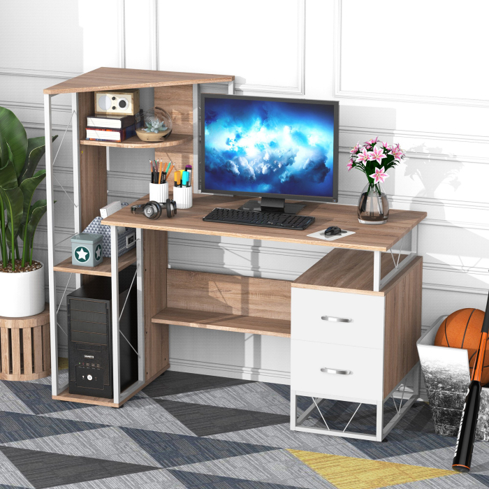  Masa pentru Computator Birou cu Raft 133 x 55 x 123cm [2]