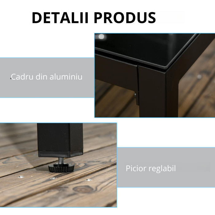  Masa pentru exterior cu 8 locuri, Masa dreptunghiulara din aluminiu pentru gradina, cu blat din sticla securizata, negru [6]
