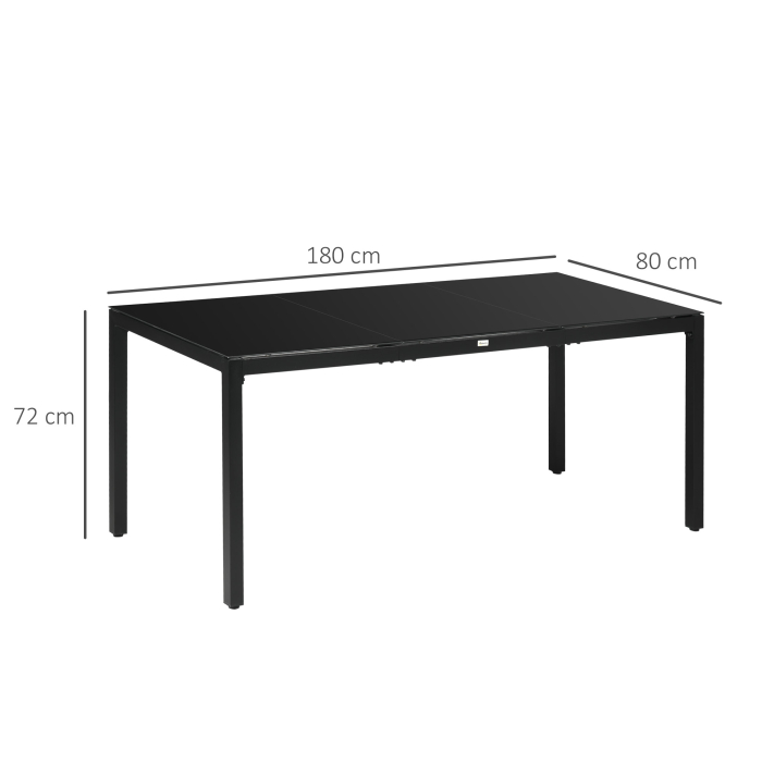  Masa pentru exterior cu 8 locuri, Masa dreptunghiulara din aluminiu pentru gradina, cu blat din sticla securizata, negru [3]