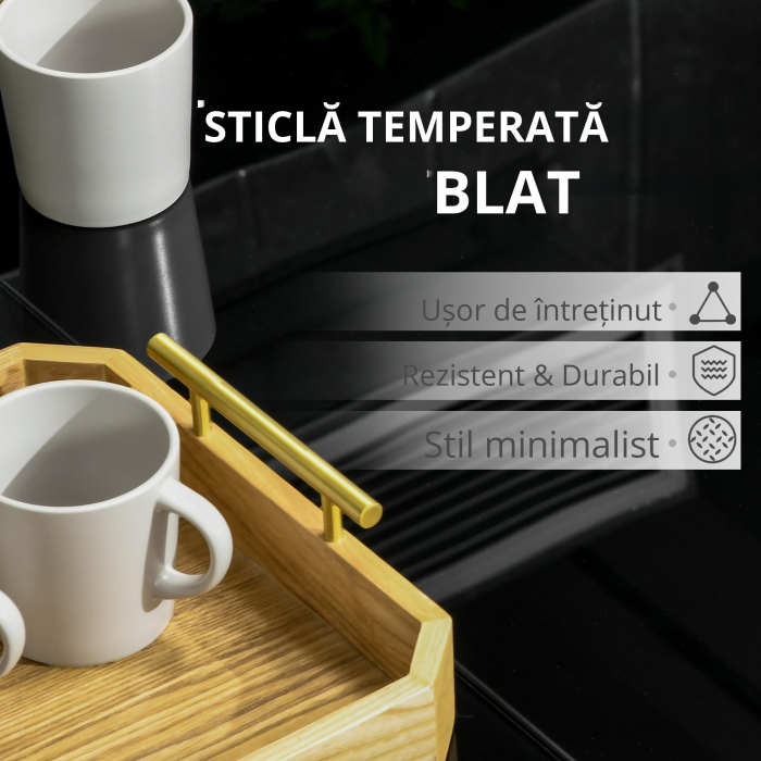  Masa pentru exterior cu 8 locuri, Masa dreptunghiulara din aluminiu pentru gradina, cu blat din sticla securizata, negru [5]