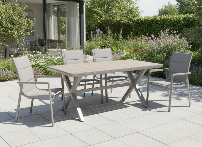 Masa pentru gradina, cadru aluminiu, blat polywood cu aspect de lemn, 180x100x75 cm, bej [8]