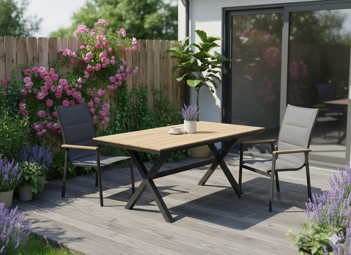 Masa pentru gradina, cadru aluminiu, blat polywood cu aspect de lemn, 180x100x75 cm, maro [4]