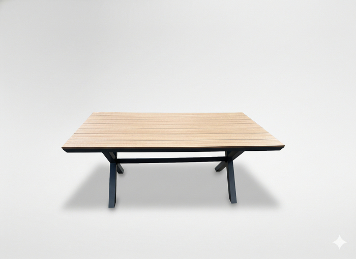 Masa pentru gradina, cadru aluminiu, blat polywood cu aspect de lemn, 180x100x75 cm, maro [3]