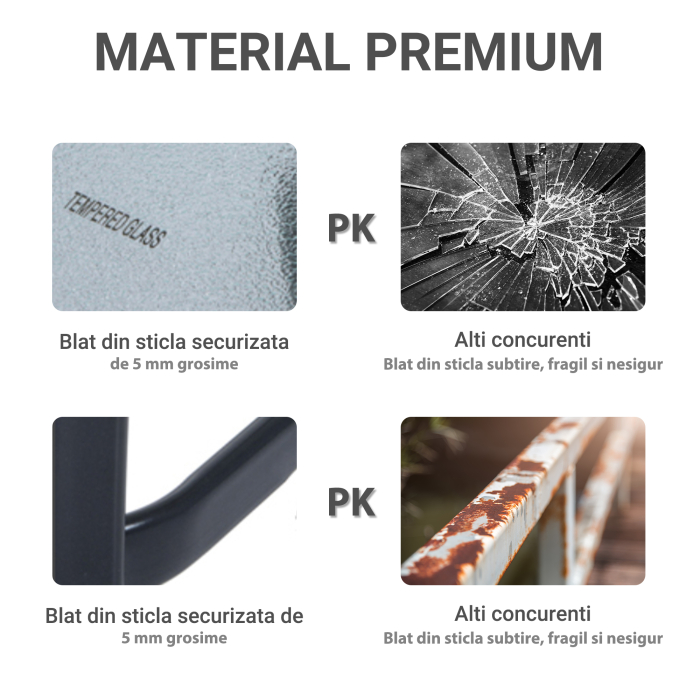  Masa pentru gradina cu suprafata din sticla tratata termic, Neagra, 68.5x68.5x84cm [7]