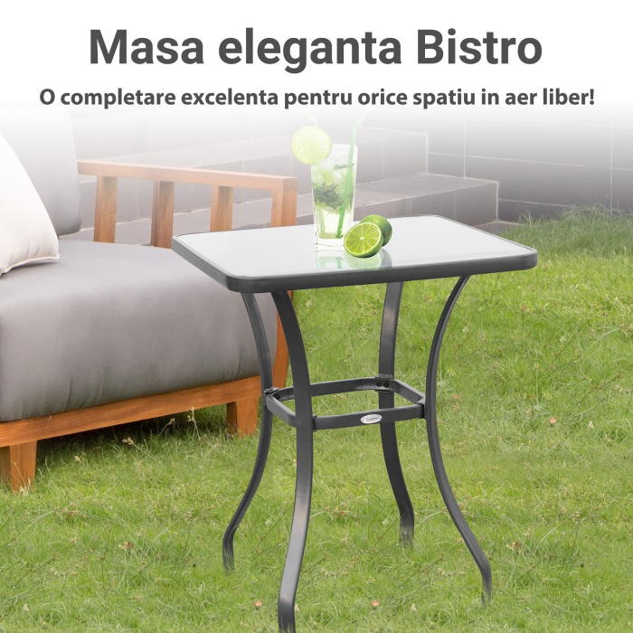  Masa pentru gradina cu suprafata din sticla tratata termic, Neagra, 68.5x68.5x84cm [6]