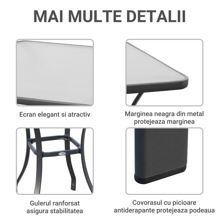  Masa pentru gradina cu suprafata din sticla tratata termic, Neagra, 68.5x68.5x84cm [4]