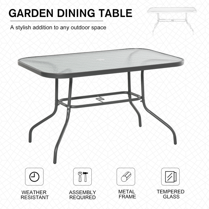  Masa pentru Gradina din Metal si Sticla cu Orificiu pentru Umbrela120x80x70cm [4]