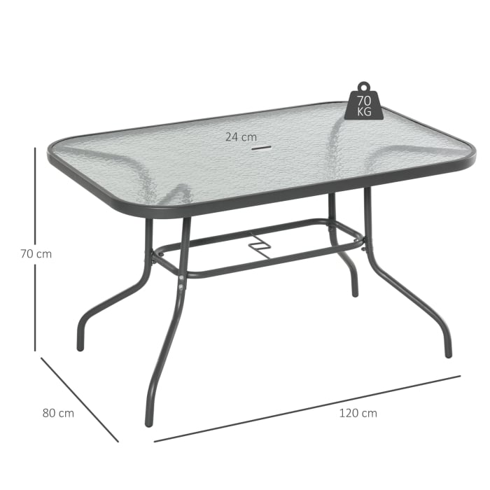  Masa pentru Gradina din Metal si Sticla cu Orificiu pentru Umbrela120x80x70cm [3]