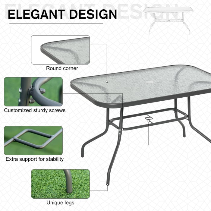  Masa pentru Gradina din Metal si Sticla cu Orificiu pentru Umbrela120x80x70cm [5]