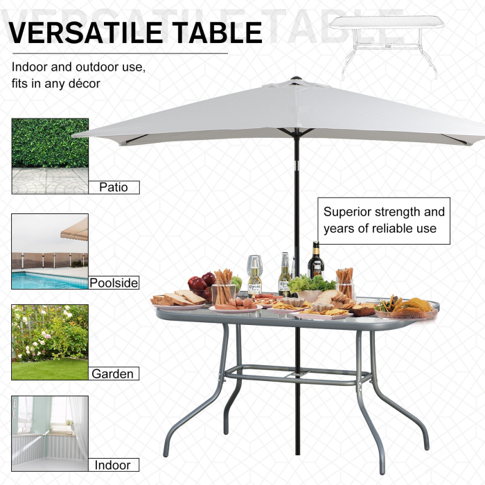  Masa pentru Gradina din Metal si Sticla cu Orificiu pentru Umbrela120x80x70cm [7]