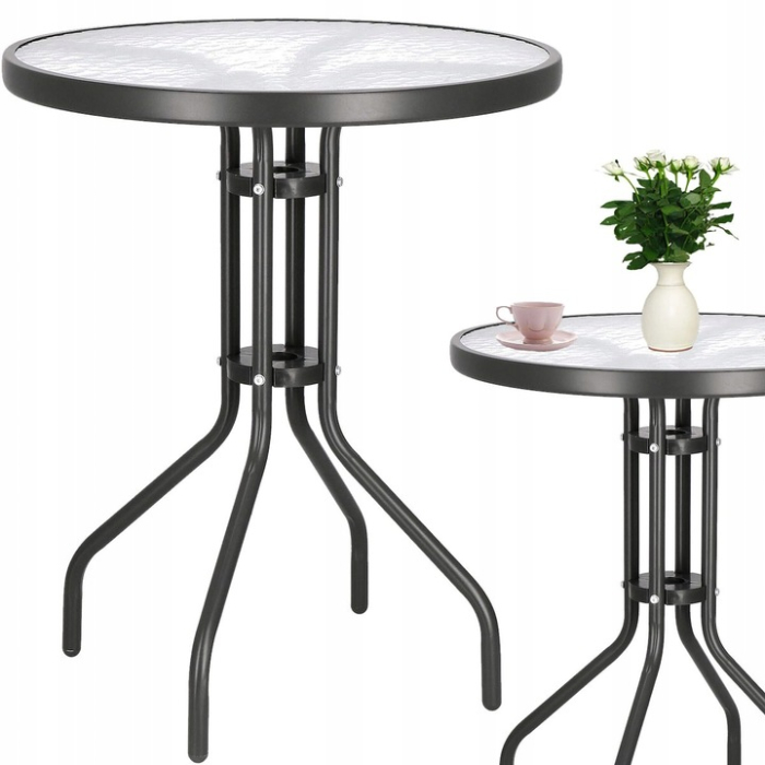 Masa pentru gradina sau balcon, cadru metalic, blat sticla, 60x70cm, negru [5]
