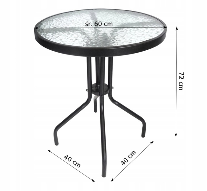 Masa pentru gradina sau balcon, cadru metalic, blat sticla, 60x70cm, negru [2]