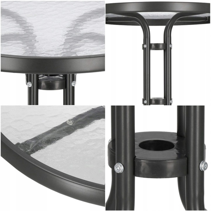 Masa pentru gradina sau balcon, cadru metalic, blat sticla, 60x70cm, negru [7]